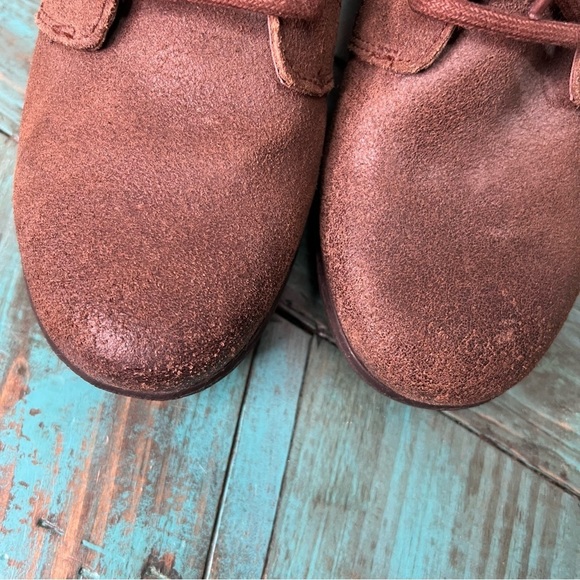 UGG Zea Chocolate Brown Wedge Ankle Shearling Boots Size 7 - Picture 4 of 16